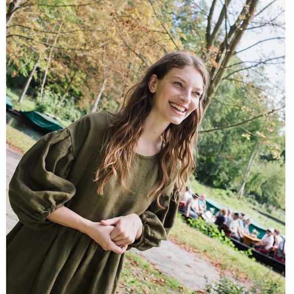 Not Perfect Linen Montmarte Dress - Loden Check Linen - S - Picture 10 of 10